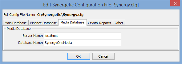 Edit Synergetic Configuration File [Synergy.cfg] window - Media Database tab
